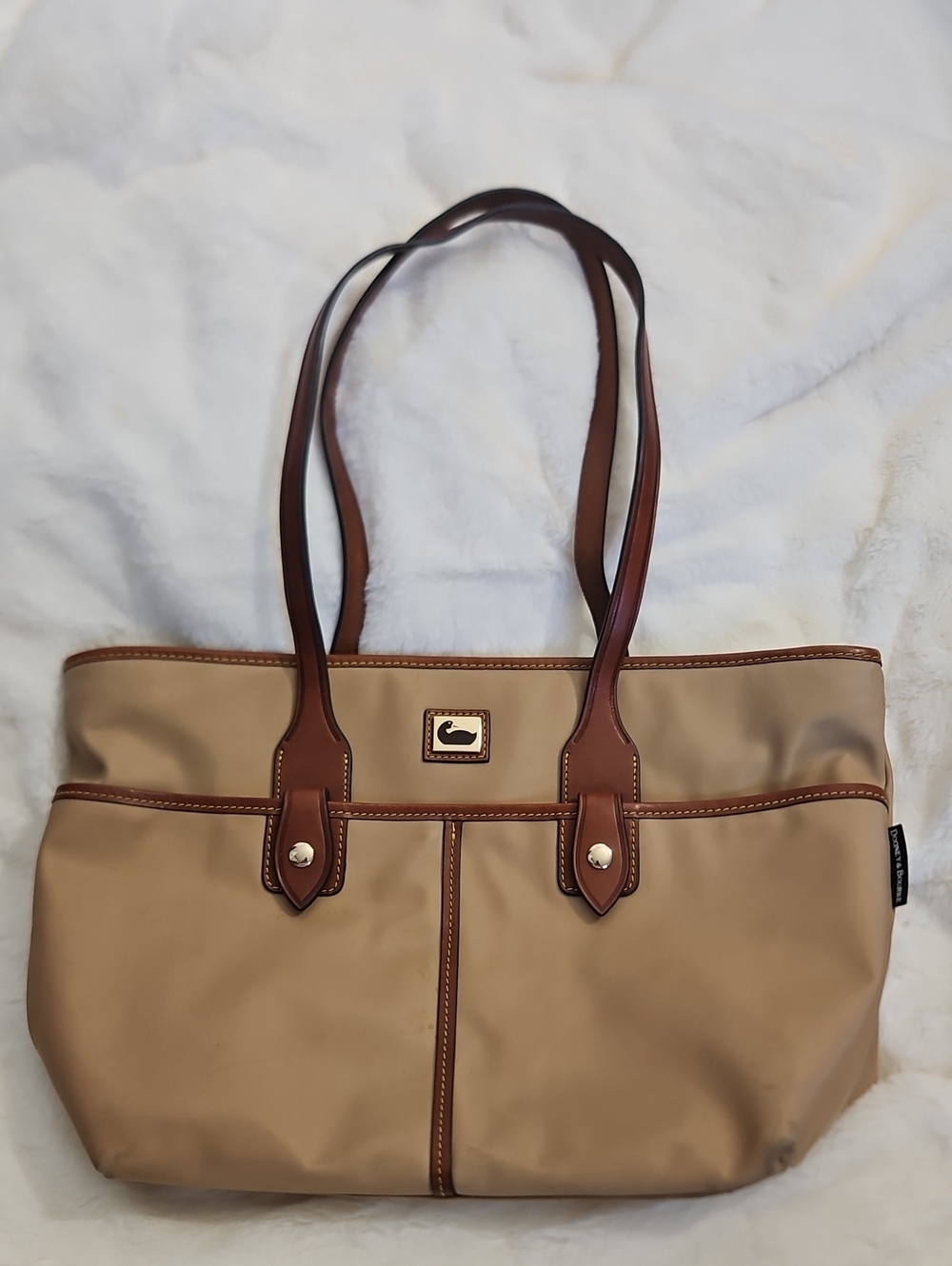 Dooney & Bourke Tan Nylon Leather Trim Large Tote Bag Shoulder Bag